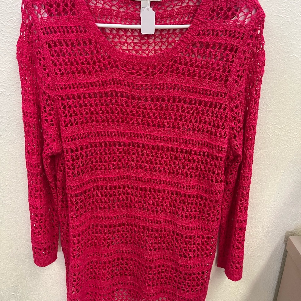 dressbarn Vibrant Red Crochet Knit Sweater